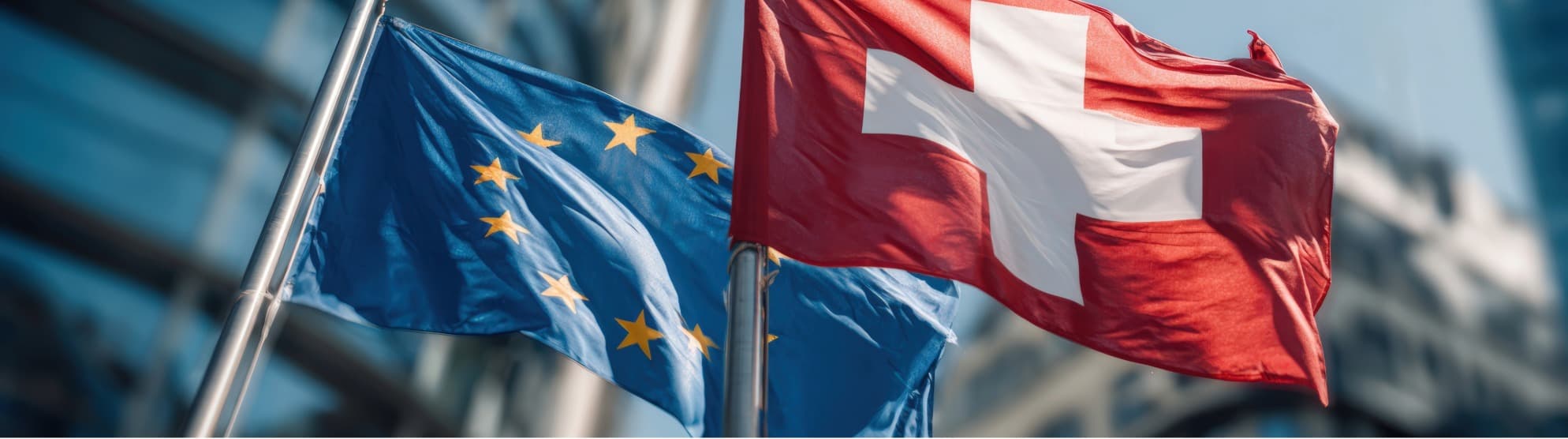 EU and Swiss flags as a symbol of customs when moving from Switzerland to Germany