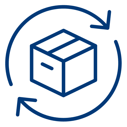 Bring and pickup service icon: A box with circular arrows.