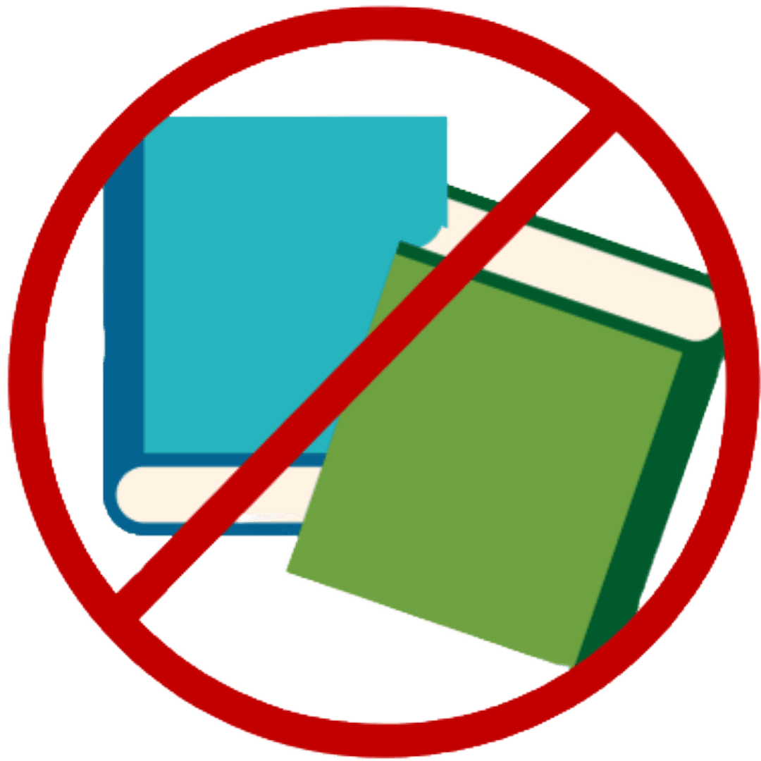 Icon mit zwei falsch gestapelten Büchern, durchgestrichen – Symbol für so nicht verpacken