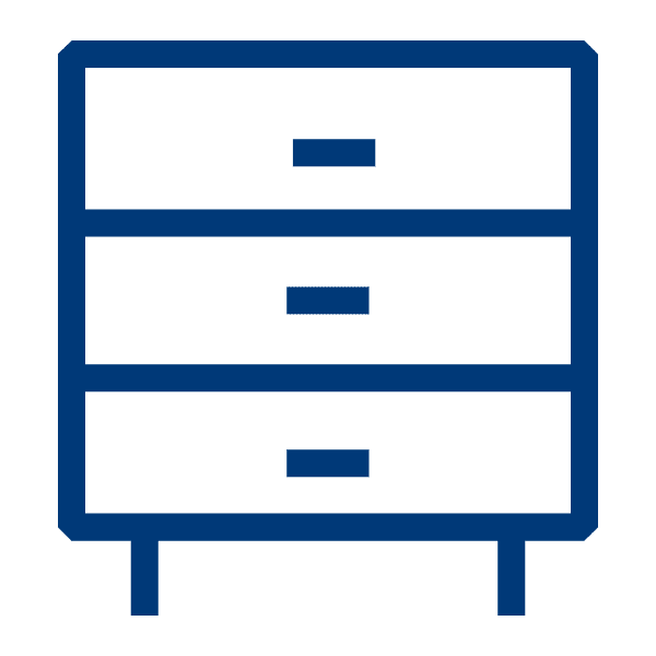 Icon eines Möbelstücks mit Schubladen als Symbol für USM-Haller-Montagen