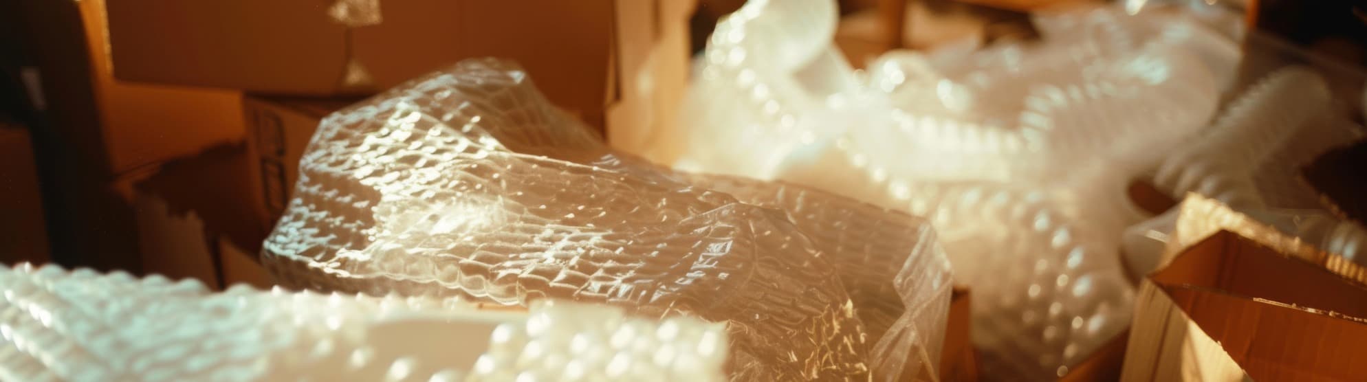 Specialty packaging: bubble wrap protects household goods among moving boxes