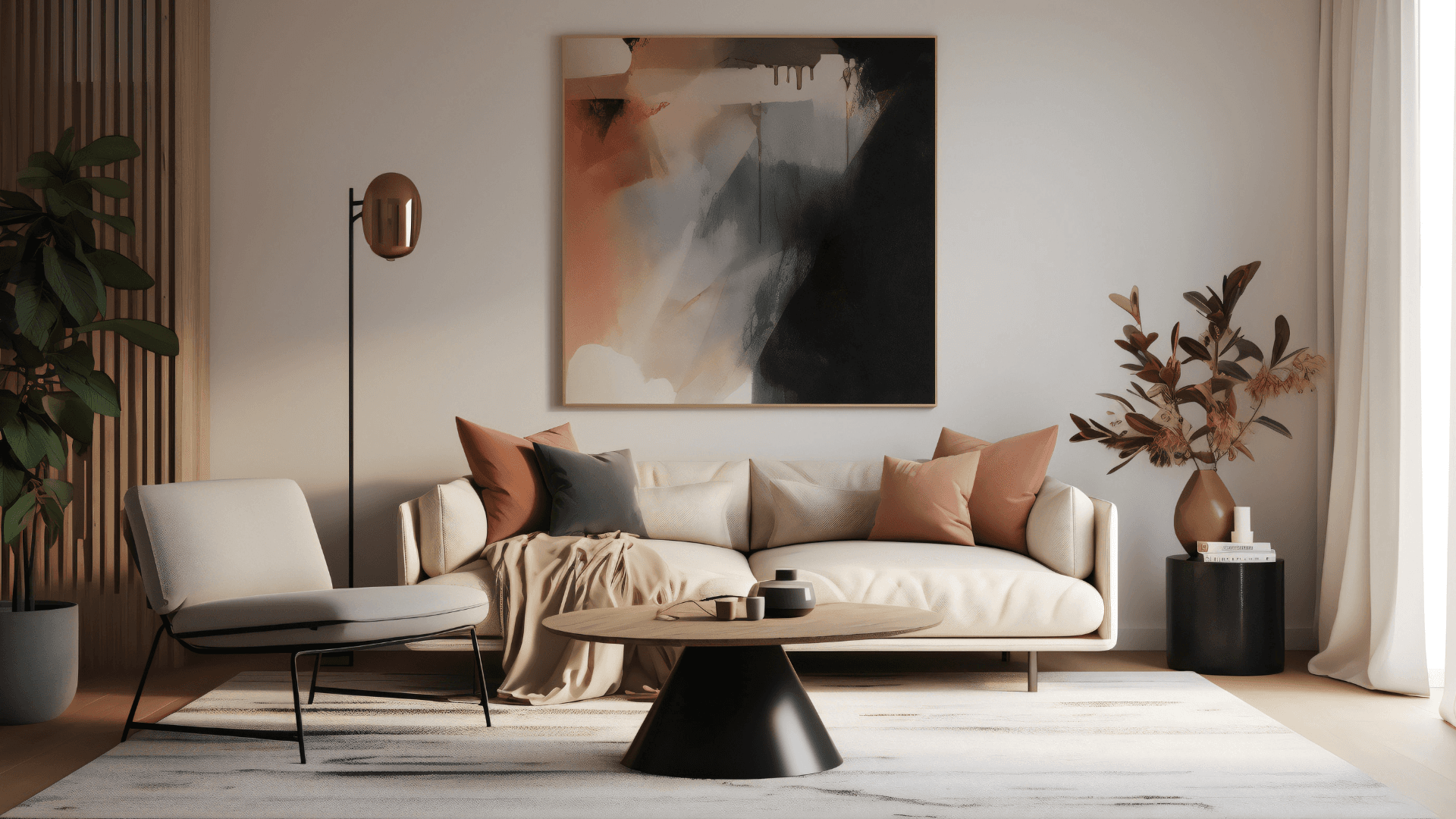 Stylish living room with modern art and decor – accessible urban living trends in city apartments