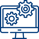 Ein Computermonitor mit Zahnrädern, symbolisiert die fachmännische Installation und den Anschluss von Geräten.