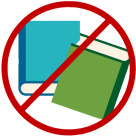 Icon mit zwei falsch gestapelten Büchern, durchgestrichen – Symbol für so nicht verpacken