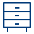 Icon eines Möbelstücks mit Schubladen als Symbol für USM-Haller-Montagen