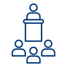 Icon zum Thema Auswandern nach USA – Symbol für Regierungsform mit Redner am Podium und Zuhörern